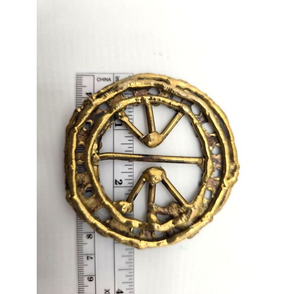 Handcrafted Round Brass Belt Buckle Sash Scarf Slide 3\